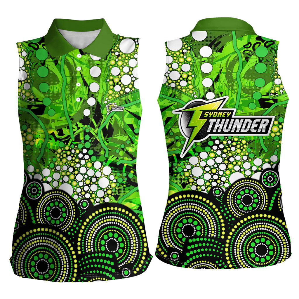 Sydney Thunder Women Sleeveless Polo Shirt Graffiti Urban Aboriginal Dot Abstract Design