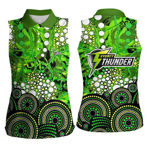 Sydney Thunder Women Sleeveless Polo Shirt Graffiti Urban Aboriginal Dot Abstract Design