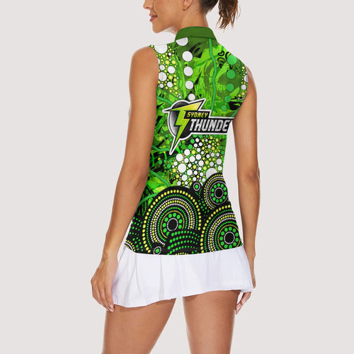 Sydney Thunder Women Sleeveless Polo Shirt Graffiti Urban Aboriginal Dot Abstract Design