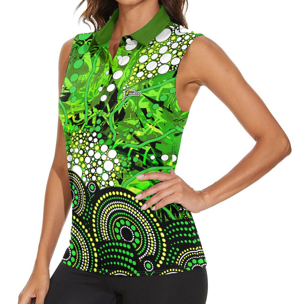 Sydney Thunder Women Sleeveless Polo Shirt Graffiti Urban Aboriginal Dot Abstract Design