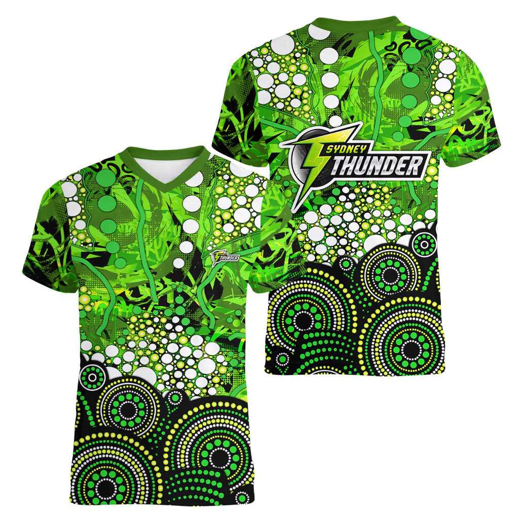 Sydney Thunder Women V-Neck T-Shirt Graffiti Urban Aboriginal Dot Abstract Design
