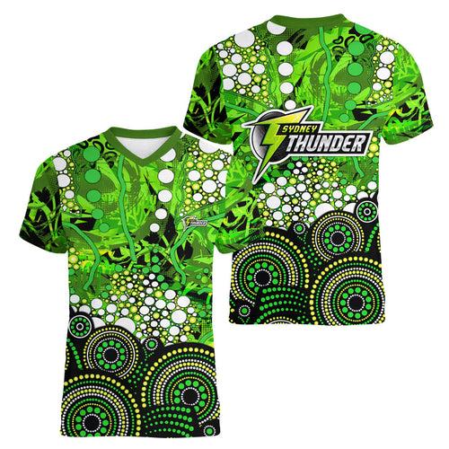 Sydney Thunder Women V-Neck T-Shirt Graffiti Urban Aboriginal Dot Abstract Design