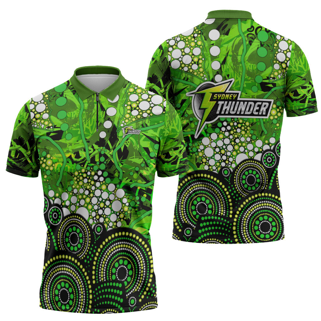 Sydney Thunder Zipper Polo Shirt Graffiti Urban Aboriginal Dot Abstract Design