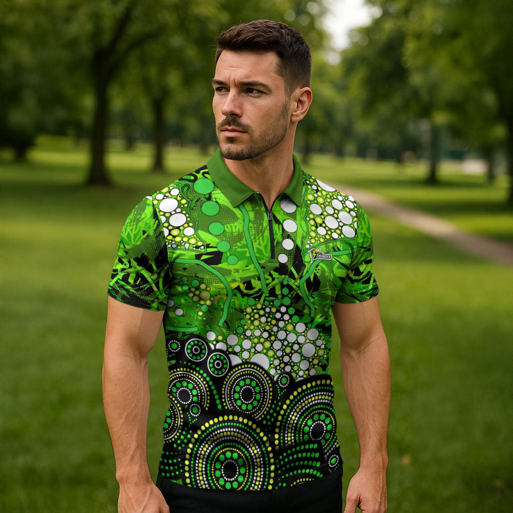Sydney Thunder Zipper Polo Shirt Graffiti Urban Aboriginal Dot Abstract Design