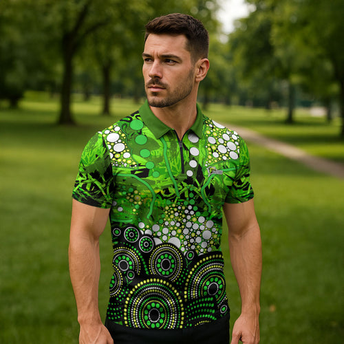 Sydney Thunder Zipper Polo Shirt Graffiti Urban Aboriginal Dot Abstract Design