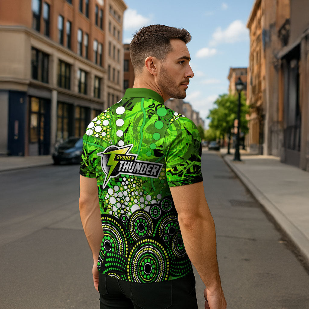 Sydney Thunder Zipper Polo Shirt Graffiti Urban Aboriginal Dot Abstract Design