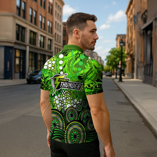 Sydney Thunder Zipper Polo Shirt Graffiti Urban Aboriginal Dot Abstract Design