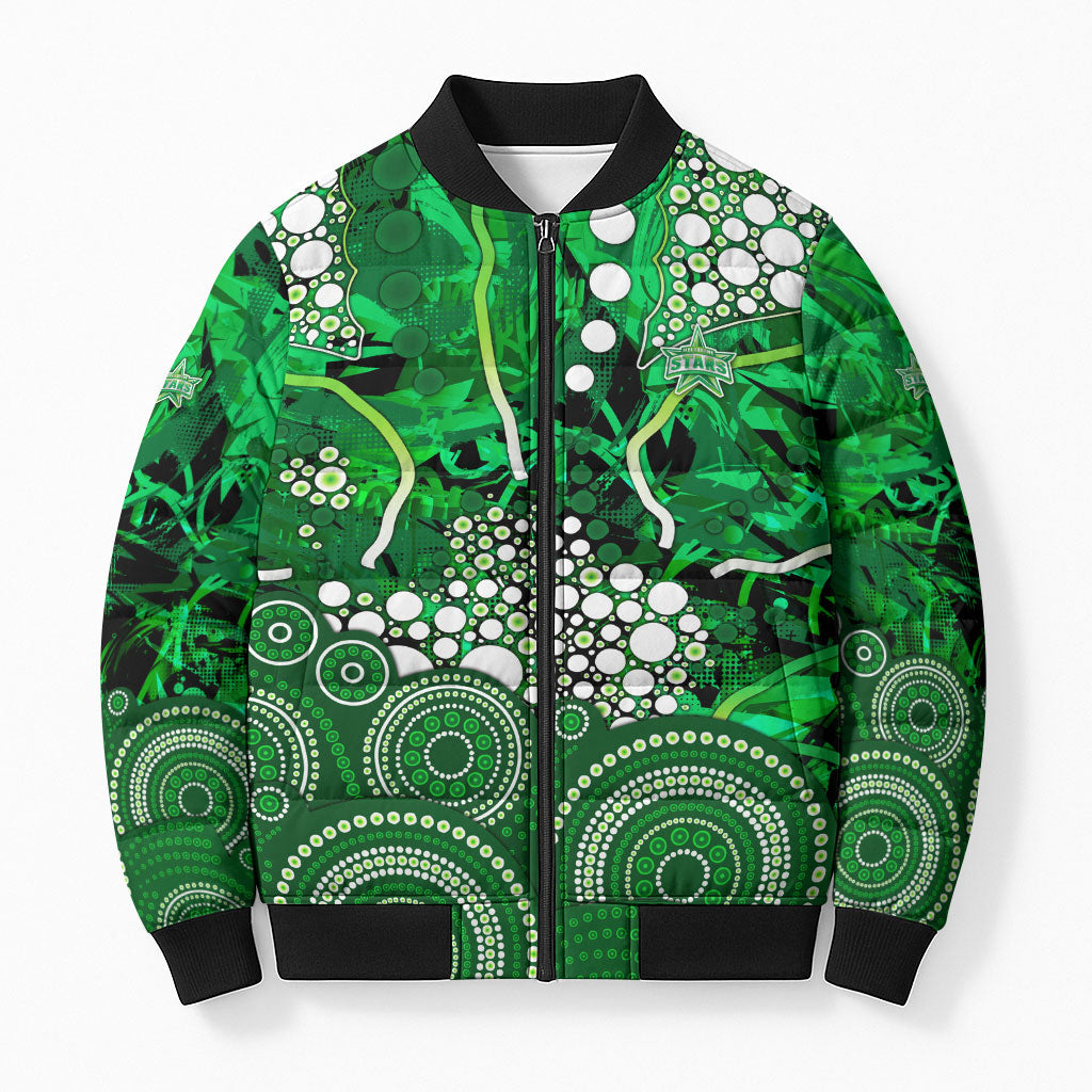 Melbourne Stars Bomber Puffer Jacket Graffiti Urban Aboriginal Dot Abstract Design