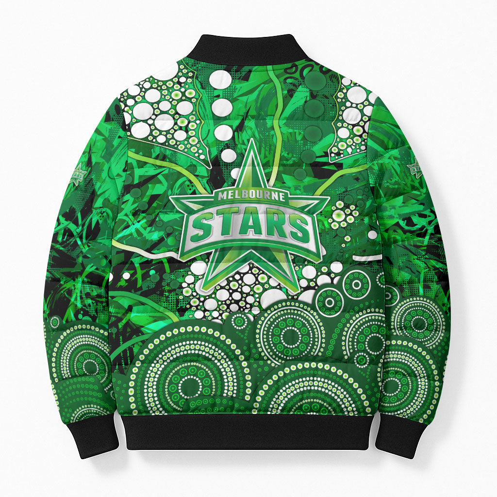 Melbourne Stars Bomber Puffer Jacket Graffiti Urban Aboriginal Dot Abstract Design