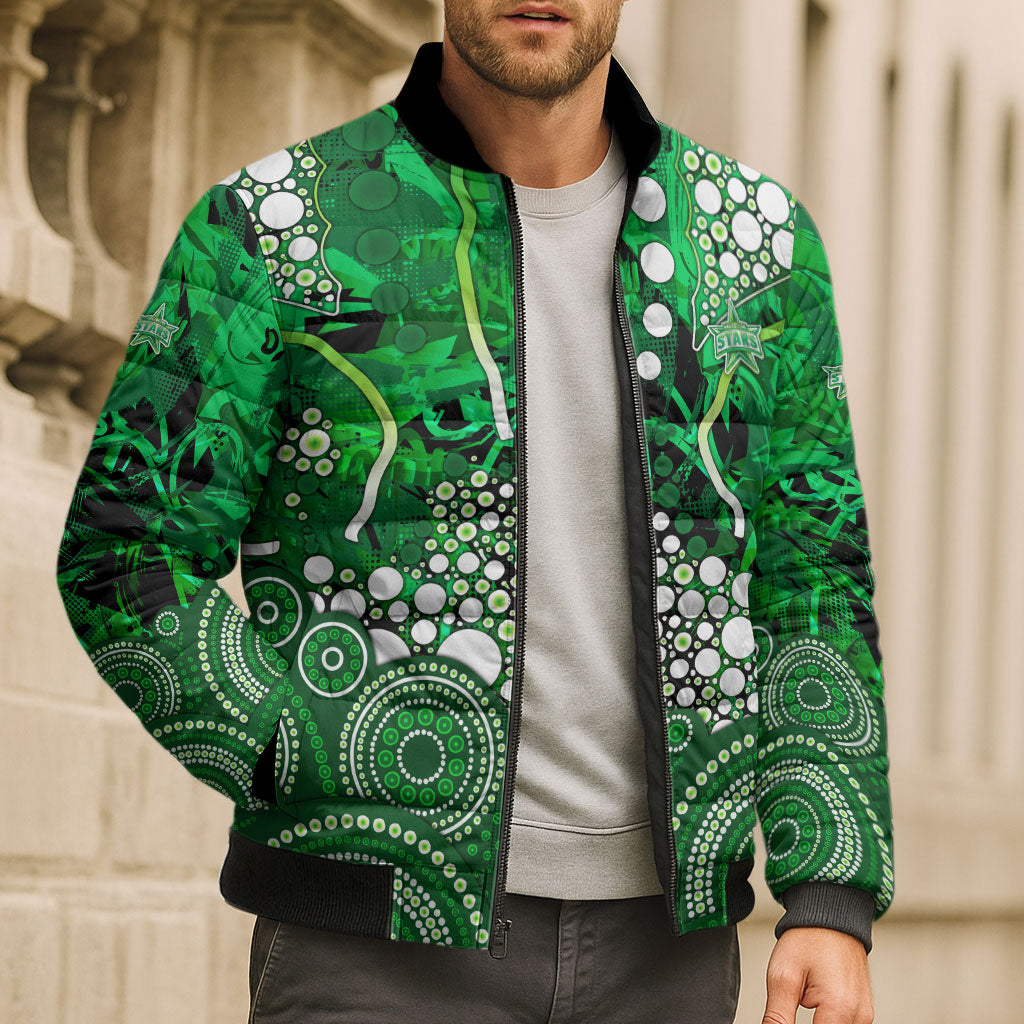 Melbourne Stars Bomber Puffer Jacket Graffiti Urban Aboriginal Dot Abstract Design