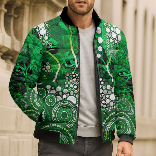 Melbourne Stars Bomber Puffer Jacket Graffiti Urban Aboriginal Dot Abstract Design
