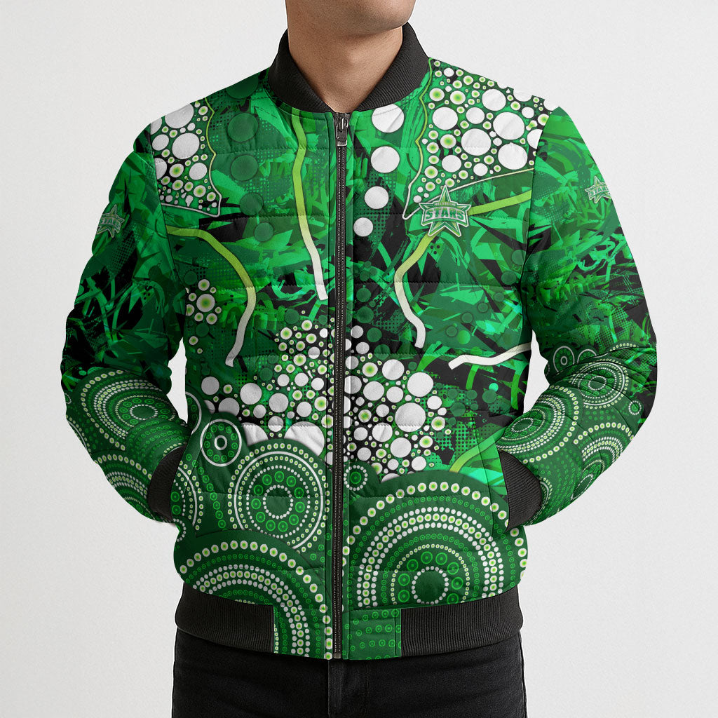 Melbourne Stars Bomber Puffer Jacket Graffiti Urban Aboriginal Dot Abstract Design