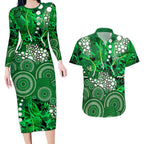 Melbourne Stars Couples Matching Long Sleeve Bodycon Dress and Hawaiian Shirt Graffiti Urban Aboriginal Dot Abstract Design