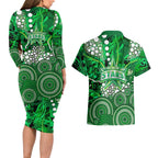 Melbourne Stars Couples Matching Long Sleeve Bodycon Dress and Hawaiian Shirt Graffiti Urban Aboriginal Dot Abstract Design