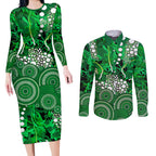 Melbourne Stars Couples Matching Long Sleeve Bodycon Dress and Long Sleeve Button Shirt Graffiti Urban Aboriginal Dot Abstract Design