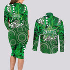 Melbourne Stars Couples Matching Long Sleeve Bodycon Dress and Long Sleeve Button Shirt Graffiti Urban Aboriginal Dot Abstract Design