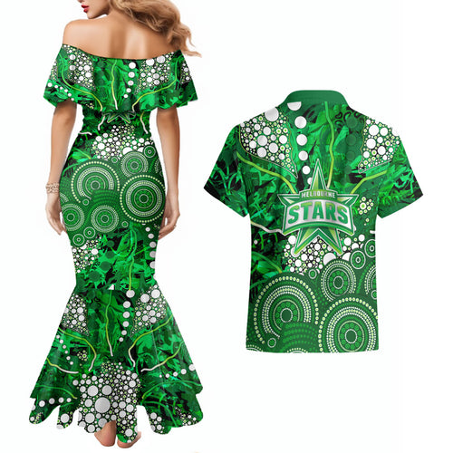 Melbourne Stars Couples Matching Mermaid Dress and Hawaiian Shirt Graffiti Urban Aboriginal Dot Abstract Design