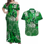 Melbourne Stars Couples Matching Off Shoulder Maxi Dress and Hawaiian Shirt Graffiti Urban Aboriginal Dot Abstract Design