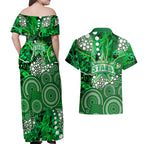 Melbourne Stars Couples Matching Off Shoulder Maxi Dress and Hawaiian Shirt Graffiti Urban Aboriginal Dot Abstract Design