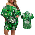 Melbourne Stars Couples Matching Off Shoulder Short Dress and Hawaiian Shirt Graffiti Urban Aboriginal Dot Abstract Design