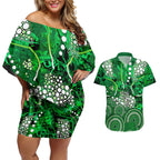 Melbourne Stars Couples Matching Off Shoulder Short Dress and Hawaiian Shirt Graffiti Urban Aboriginal Dot Abstract Design