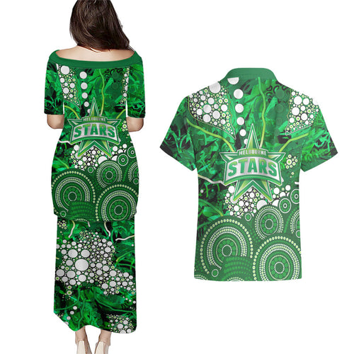 Melbourne Stars Couples Matching Puletasi and Hawaiian Shirt Graffiti Urban Aboriginal Dot Abstract Design