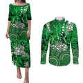 Melbourne Stars Couples Matching Puletasi and Long Sleeve Button Shirt Graffiti Urban Aboriginal Dot Abstract Design