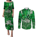 Melbourne Stars Couples Matching Puletasi and Long Sleeve Button Shirt Graffiti Urban Aboriginal Dot Abstract Design