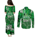 Melbourne Stars Couples Matching Puletasi and Long Sleeve Button Shirt Graffiti Urban Aboriginal Dot Abstract Design