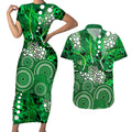 Melbourne Stars Couples Matching Short Sleeve Bodycon Dress and Hawaiian Shirt Graffiti Urban Aboriginal Dot Abstract Design