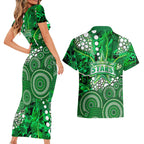 Melbourne Stars Couples Matching Short Sleeve Bodycon Dress and Hawaiian Shirt Graffiti Urban Aboriginal Dot Abstract Design