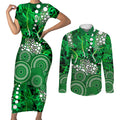 Melbourne Stars Couples Matching Short Sleeve Bodycon Dress and Long Sleeve Button Shirt Graffiti Urban Aboriginal Dot Abstract Design