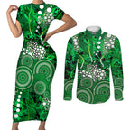 Melbourne Stars Couples Matching Short Sleeve Bodycon Dress and Long Sleeve Button Shirt Graffiti Urban Aboriginal Dot Abstract Design