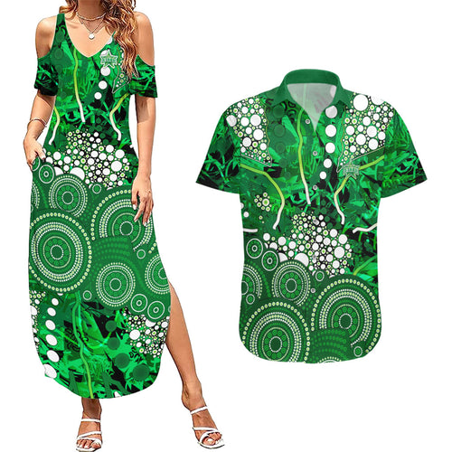 Melbourne Stars Couples Matching Summer Maxi Dress and Hawaiian Shirt Graffiti Urban Aboriginal Dot Abstract Design