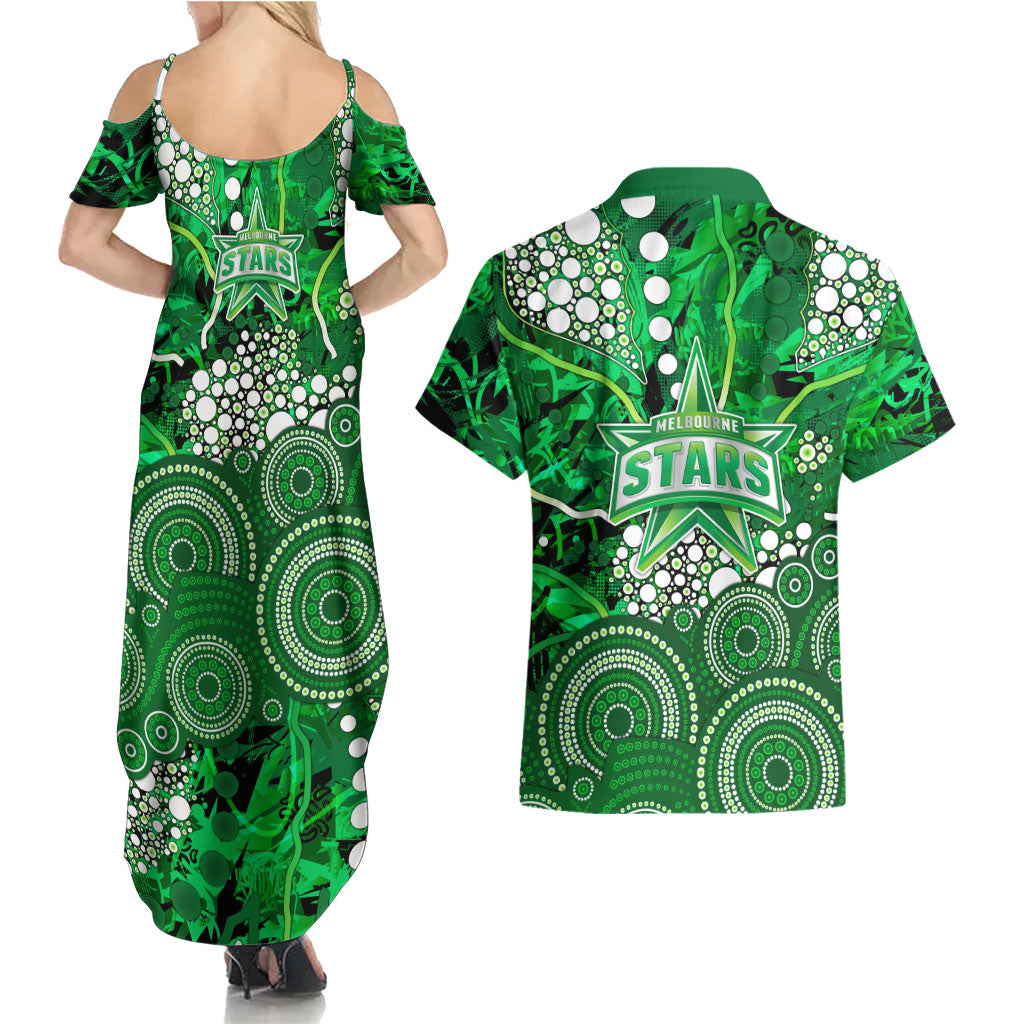 Melbourne Stars Couples Matching Summer Maxi Dress and Hawaiian Shirt Graffiti Urban Aboriginal Dot Abstract Design