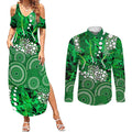 Melbourne Stars Couples Matching Summer Maxi Dress and Long Sleeve Button Shirt Graffiti Urban Aboriginal Dot Abstract Design