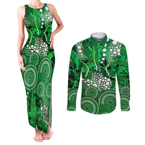 Melbourne Stars Couples Matching Tank Maxi Dress and Long Sleeve Button Shirt Graffiti Urban Aboriginal Dot Abstract Design