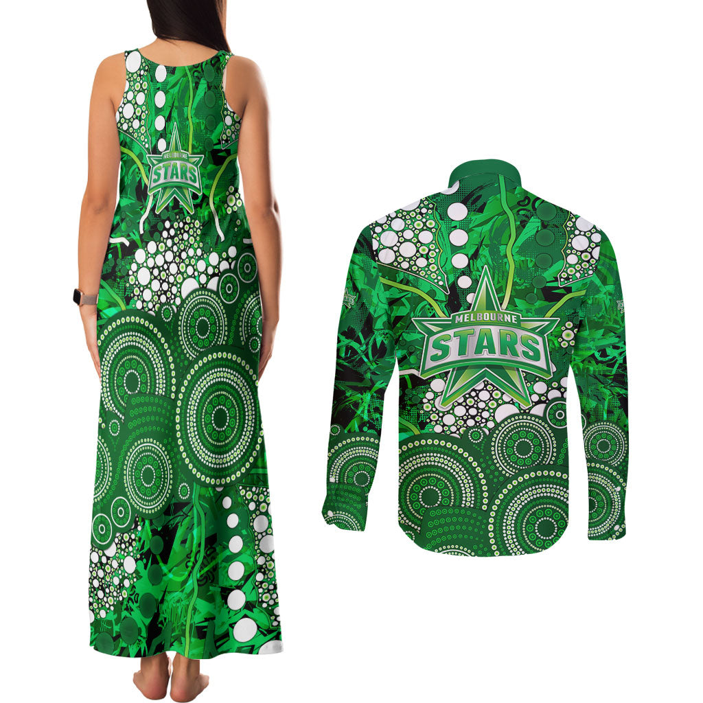 Melbourne Stars Couples Matching Tank Maxi Dress and Long Sleeve Button Shirt Graffiti Urban Aboriginal Dot Abstract Design