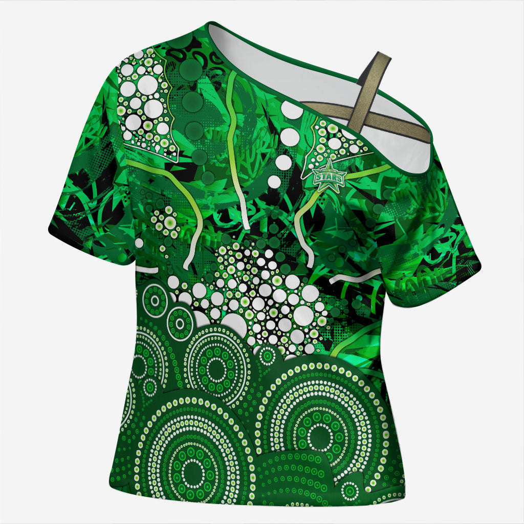 Melbourne Stars Cross Shoulder Shirt Graffiti Urban Aboriginal Dot Abstract Design