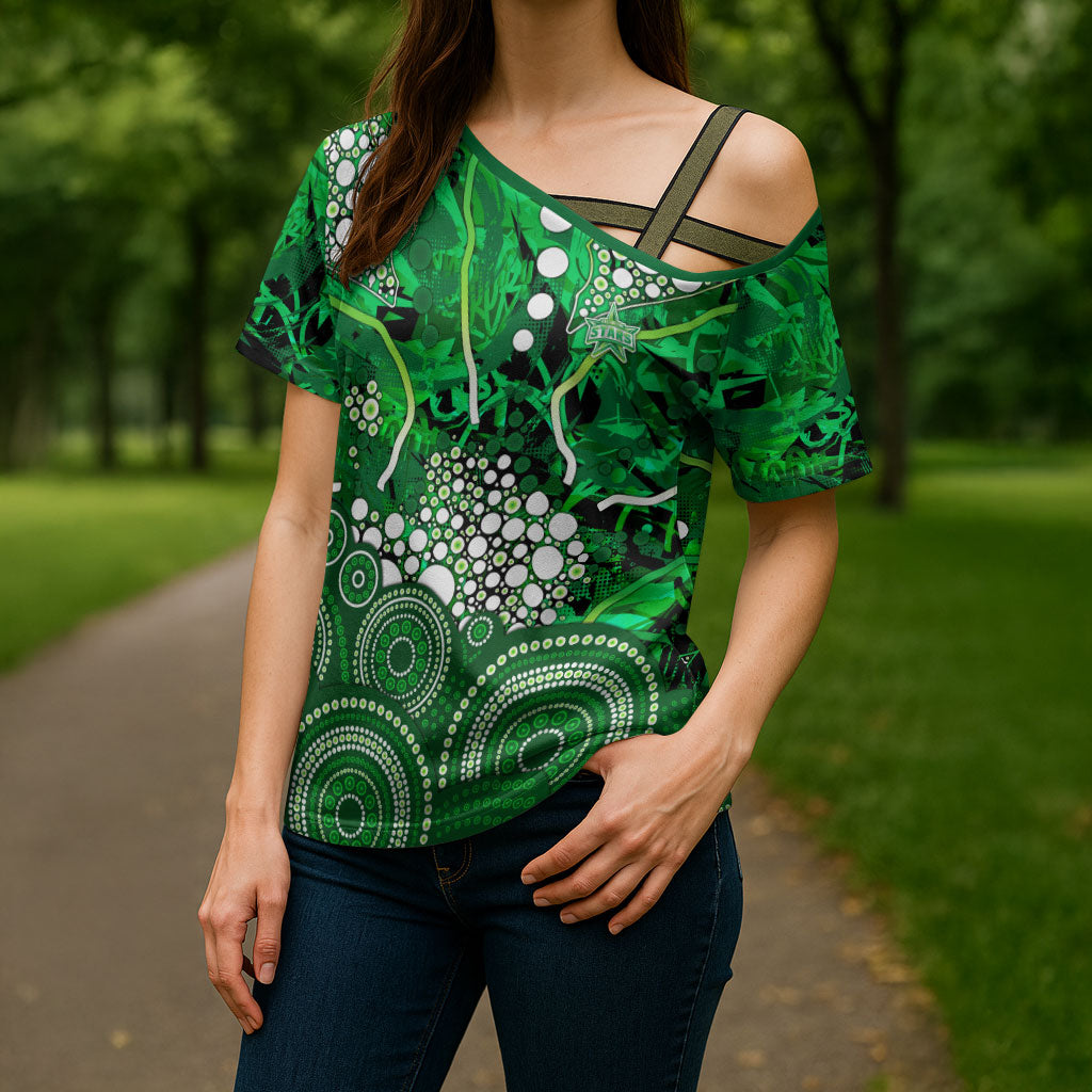 Melbourne Stars Cross Shoulder Shirt Graffiti Urban Aboriginal Dot Abstract Design