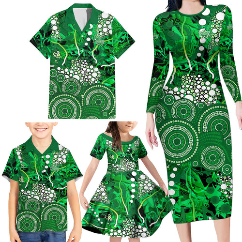 Melbourne Stars Family Matching Long Sleeve Bodycon Dress and Hawaiian Shirt Graffiti Urban Aboriginal Dot Abstract Design