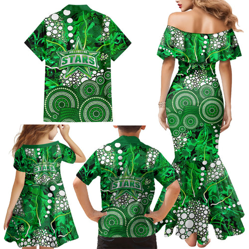 Melbourne Stars Family Matching Mermaid Dress and Hawaiian Shirt Graffiti Urban Aboriginal Dot Abstract Design