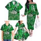 Melbourne Stars Family Matching Off The Shoulder Long Sleeve Dress and Hawaiian Shirt Graffiti Urban Aboriginal Dot Abstract Design