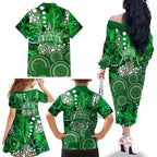 Melbourne Stars Family Matching Off The Shoulder Long Sleeve Dress and Hawaiian Shirt Graffiti Urban Aboriginal Dot Abstract Design