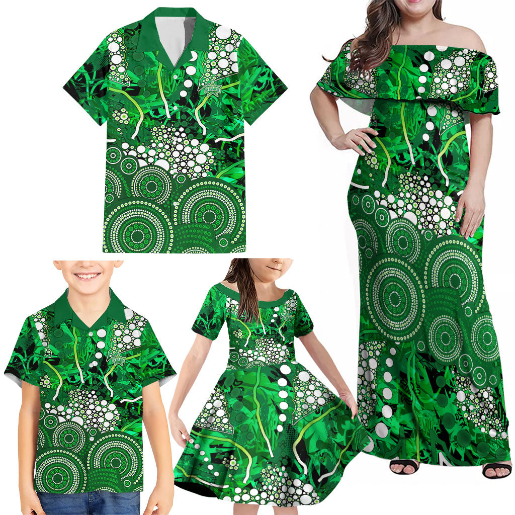 Melbourne Stars Family Matching Off Shoulder Maxi Dress and Hawaiian Shirt Graffiti Urban Aboriginal Dot Abstract Design