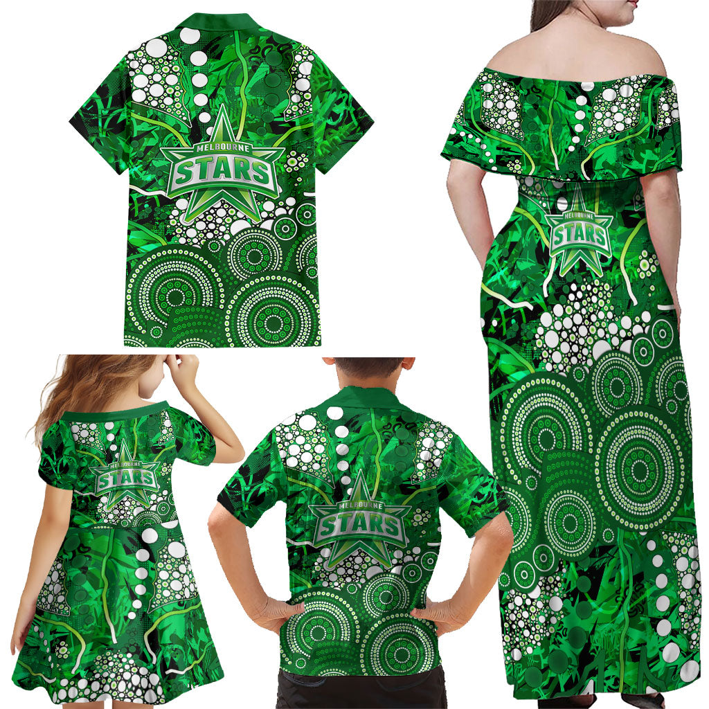 Melbourne Stars Family Matching Off Shoulder Maxi Dress and Hawaiian Shirt Graffiti Urban Aboriginal Dot Abstract Design