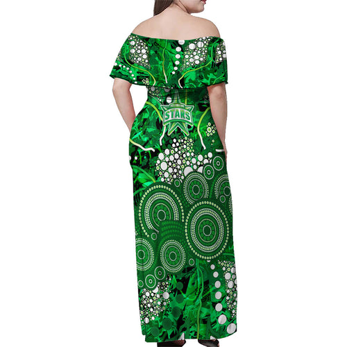 Melbourne Stars Family Matching Off Shoulder Maxi Dress and Hawaiian Shirt Graffiti Urban Aboriginal Dot Abstract Design
