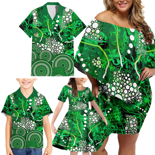 Melbourne Stars Family Matching Off Shoulder Short Dress and Hawaiian Shirt Graffiti Urban Aboriginal Dot Abstract Design