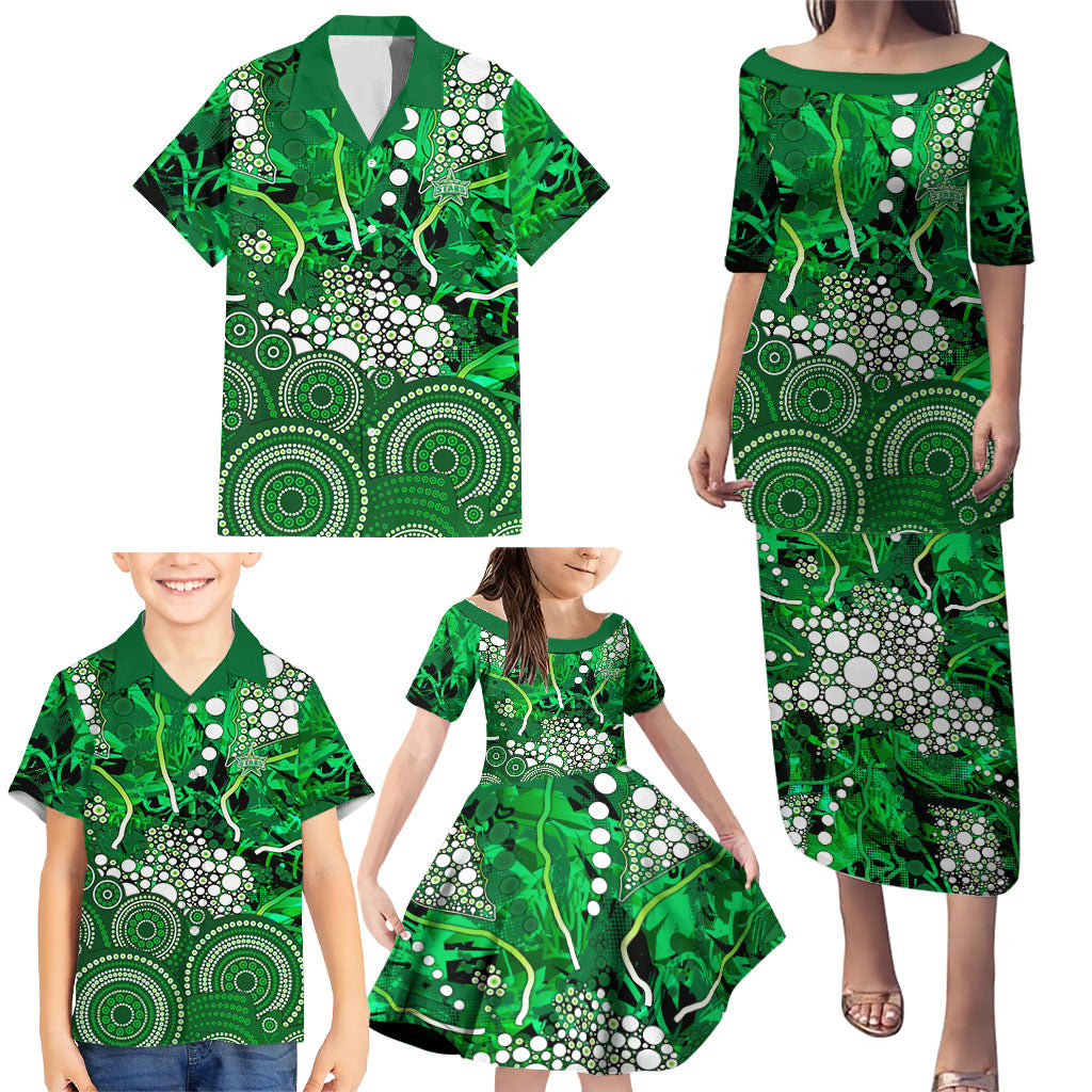 Melbourne Stars Family Matching Puletasi and Hawaiian Shirt Graffiti Urban Aboriginal Dot Abstract Design