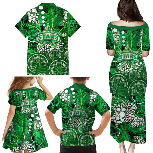 Melbourne Stars Family Matching Puletasi and Hawaiian Shirt Graffiti Urban Aboriginal Dot Abstract Design